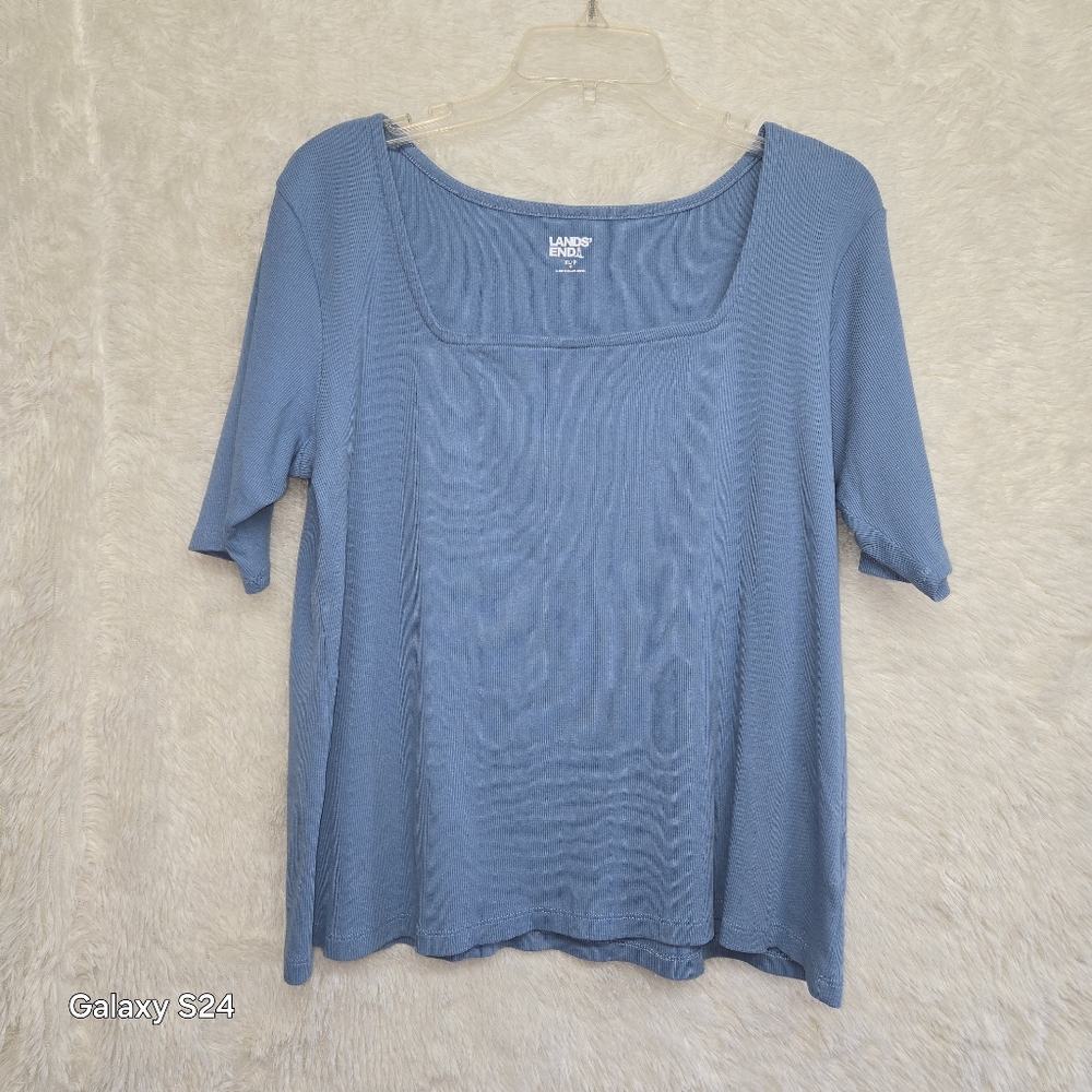Lands' End Light Blue Square Neck Knit Top